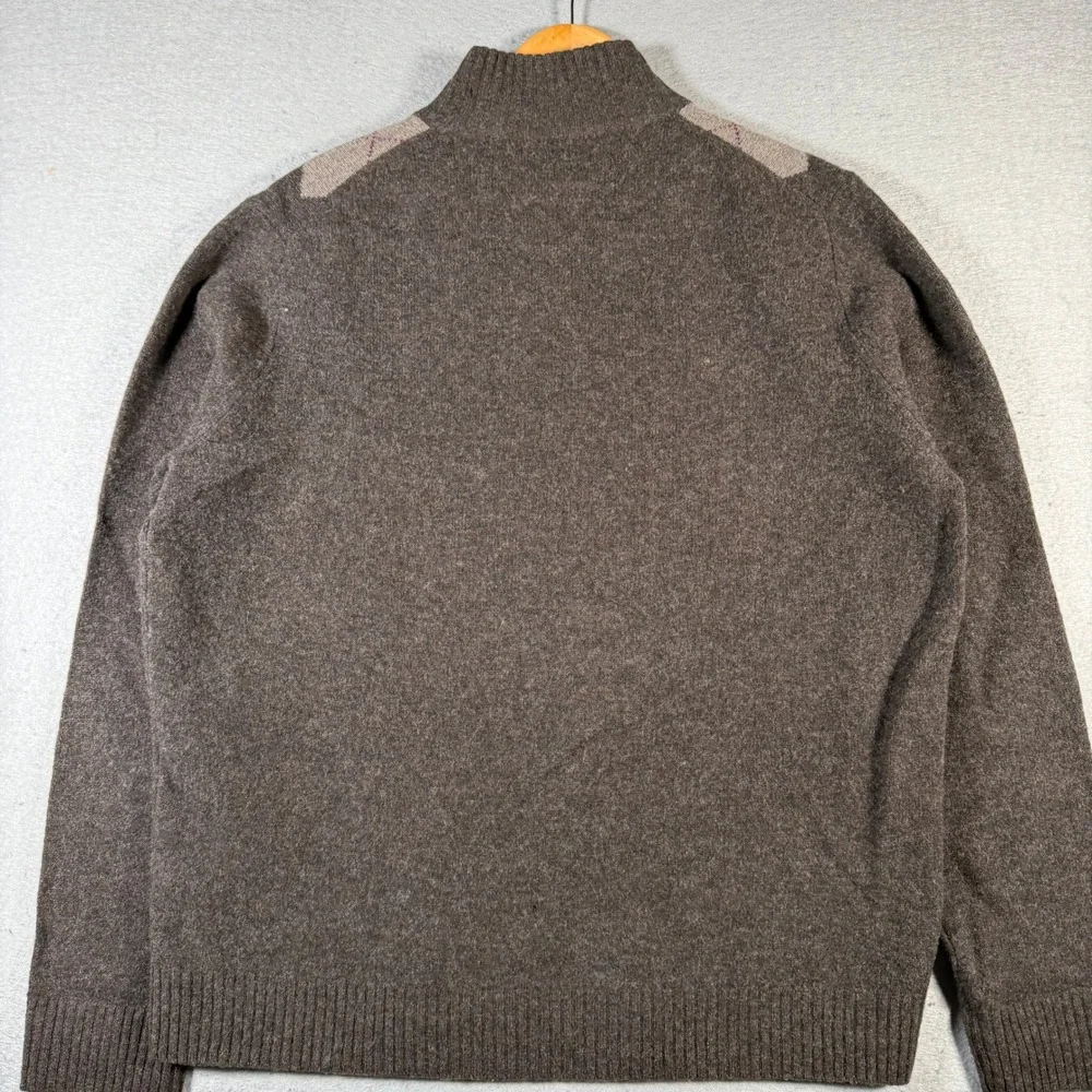 Vintage J Crew Mens Argyle‎ Quarter Zip Sweater Wool XL Brown Tan Gray